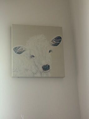 White Cow Canvas Wall Art - Neutral Farmhouse Accent